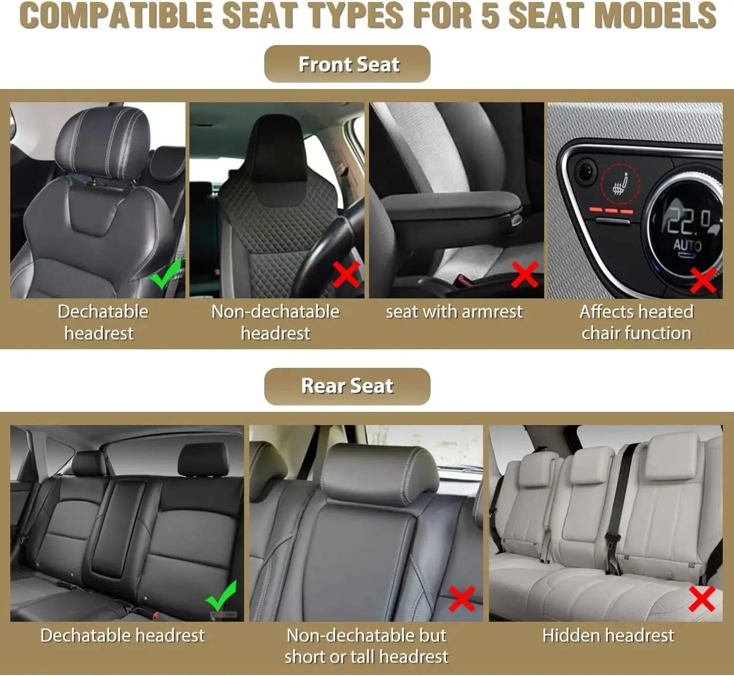Hyundai Honda Accord Kia Civic Corolla Camry CRV RAV4 Fusion 5 Seat Covers (Full Set, Black)