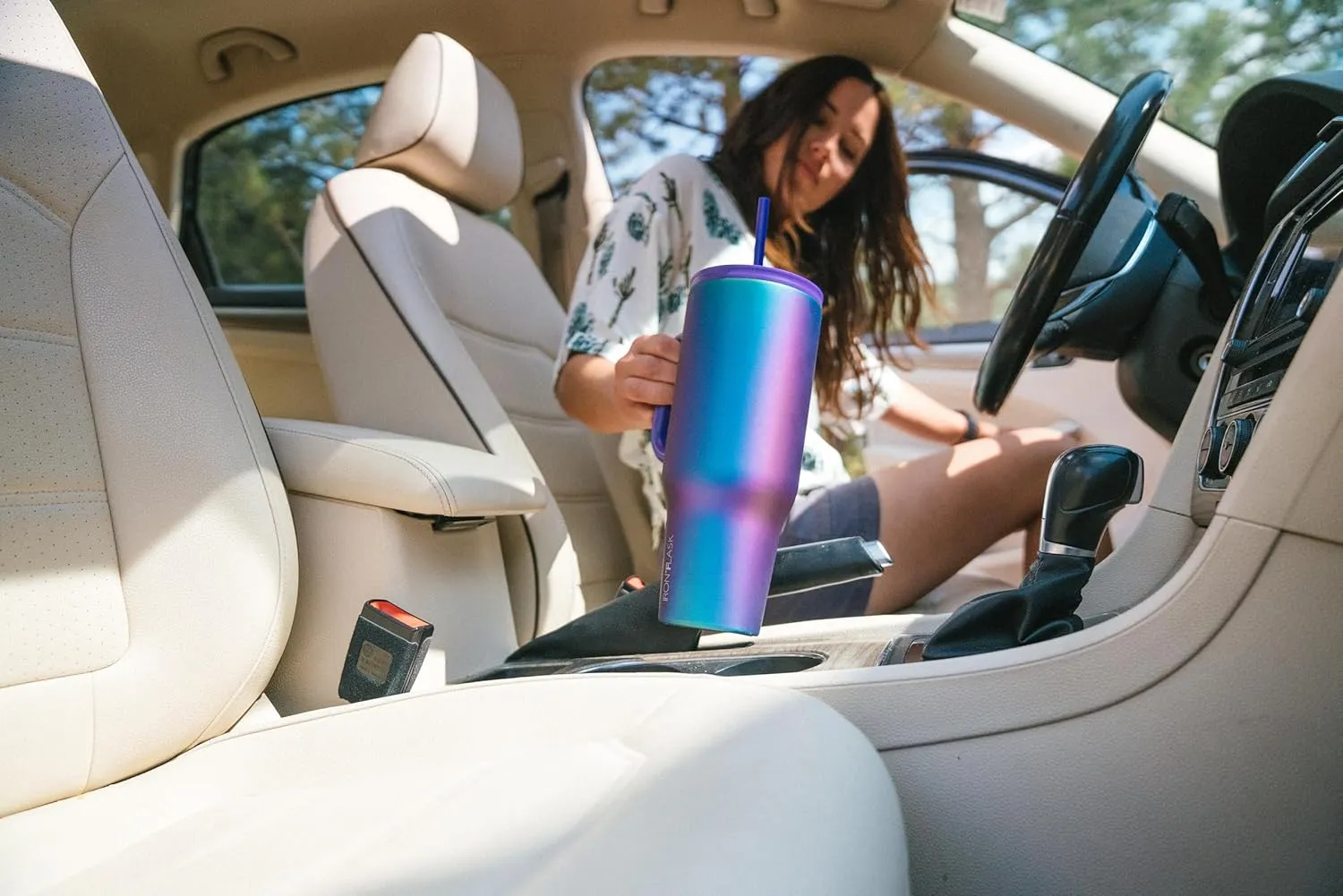 IRON FLASK Co-Pilot Insulated Mug w/Straw & Flip Cap Lids - Cup Holder Bottle for Hot, Cold Drink - Leak-Proof - Water, Coffee Portable Travel Mug - Elemental Gray, 16 Oz