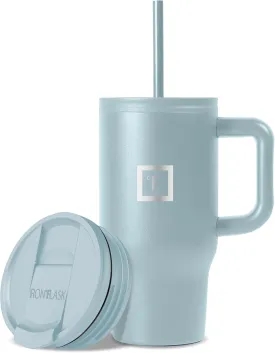 IRON FLASK Co-Pilot Insulated Mug w/Straw & Flip Cap Lids - Cup Holder Bottle for Hot, Cold Drink - Leak-Proof - Water, Coffee Portable Travel Mug - Elemental Gray, 16 Oz