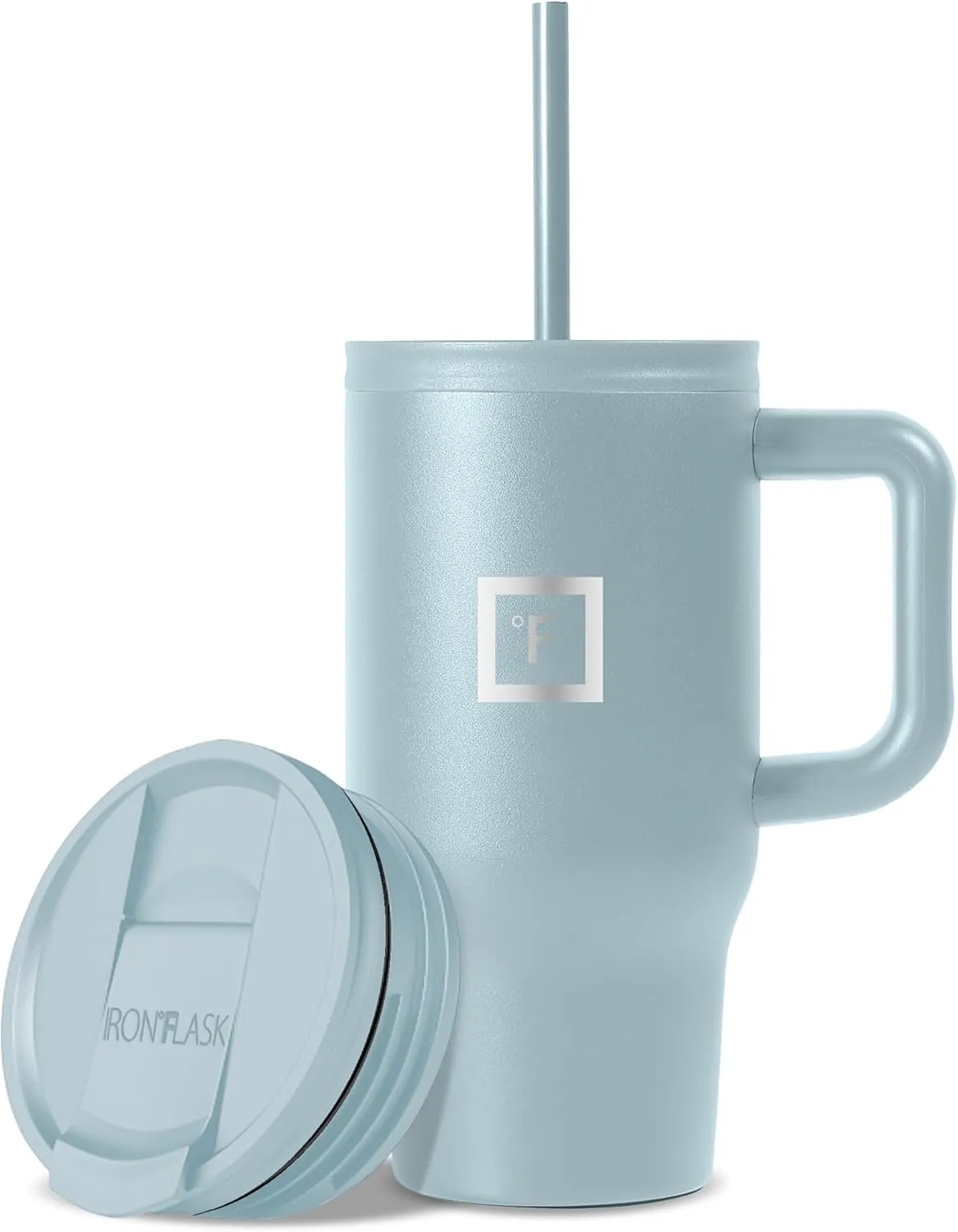 IRON FLASK Co-Pilot Insulated Mug w/Straw & Flip Cap Lids - Cup Holder Bottle for Hot, Cold Drink - Leak-Proof - Water, Coffee Portable Travel Mug - Elemental Gray, 16 Oz