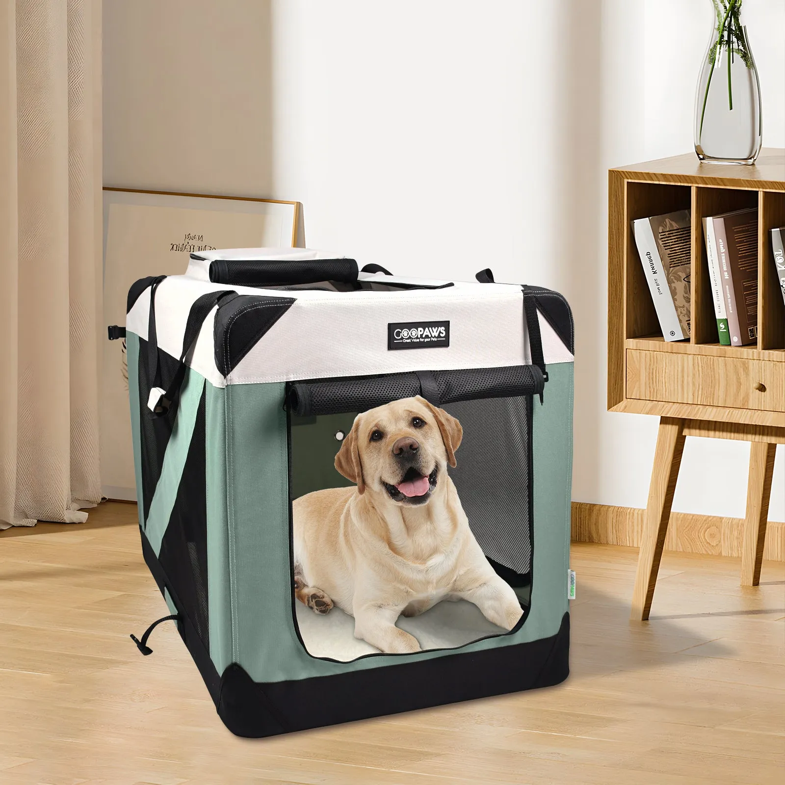 Jespet & GOOPAWS Indoor & Outdoor 3-Door Collapsible Soft-Sided Dog, Cat & Small Pet Crate, Shale Green, 36''