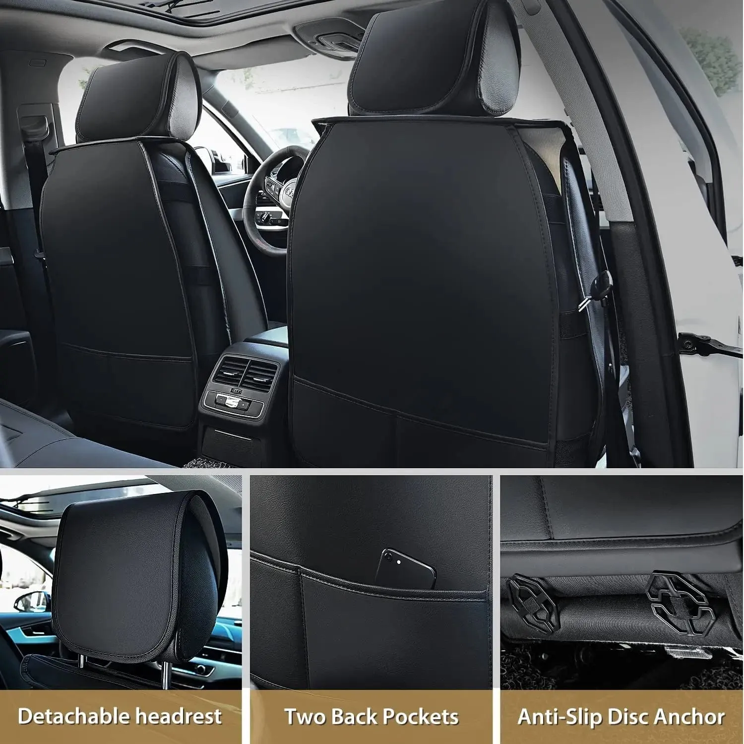 Kia Civic Corolla Hyundai Honda Camry CRV RAV4 Fusion 5 Seat Covers (Full Set, Black-Blue)
