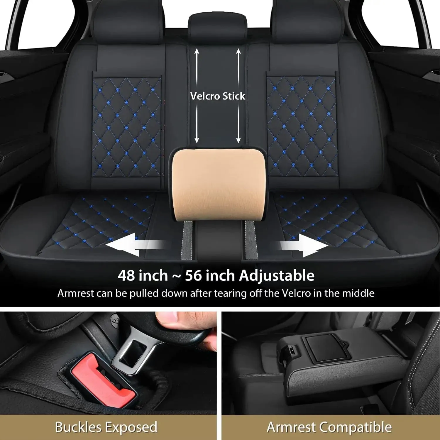 Kia Civic Corolla Hyundai Honda Camry CRV RAV4 Fusion 5 Seat Covers (Full Set, Black-Blue)