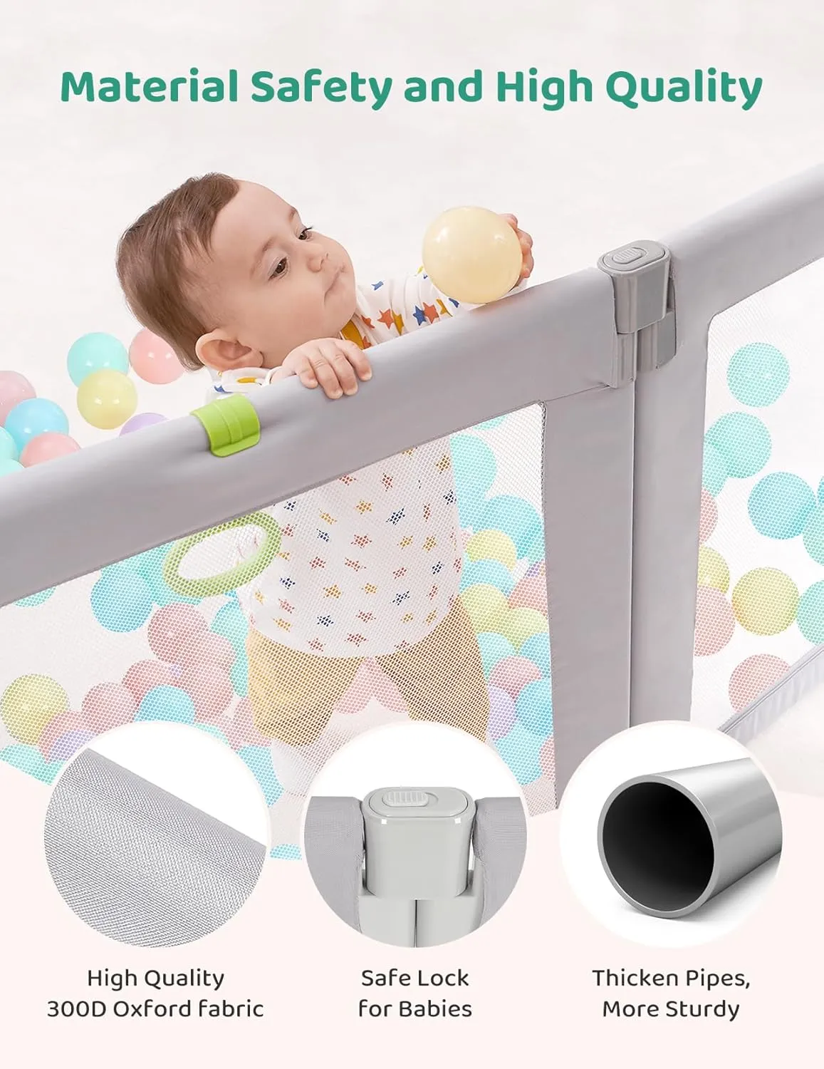 Kidirect Foldable Baby Playpen, 47"49" Playpen for Babies and Toddlers, Baby Play Pen with Safety Gate, Corrales para Bebes, Adjustable Portable Play Yards for Babies Indoor Outdoor, Grey