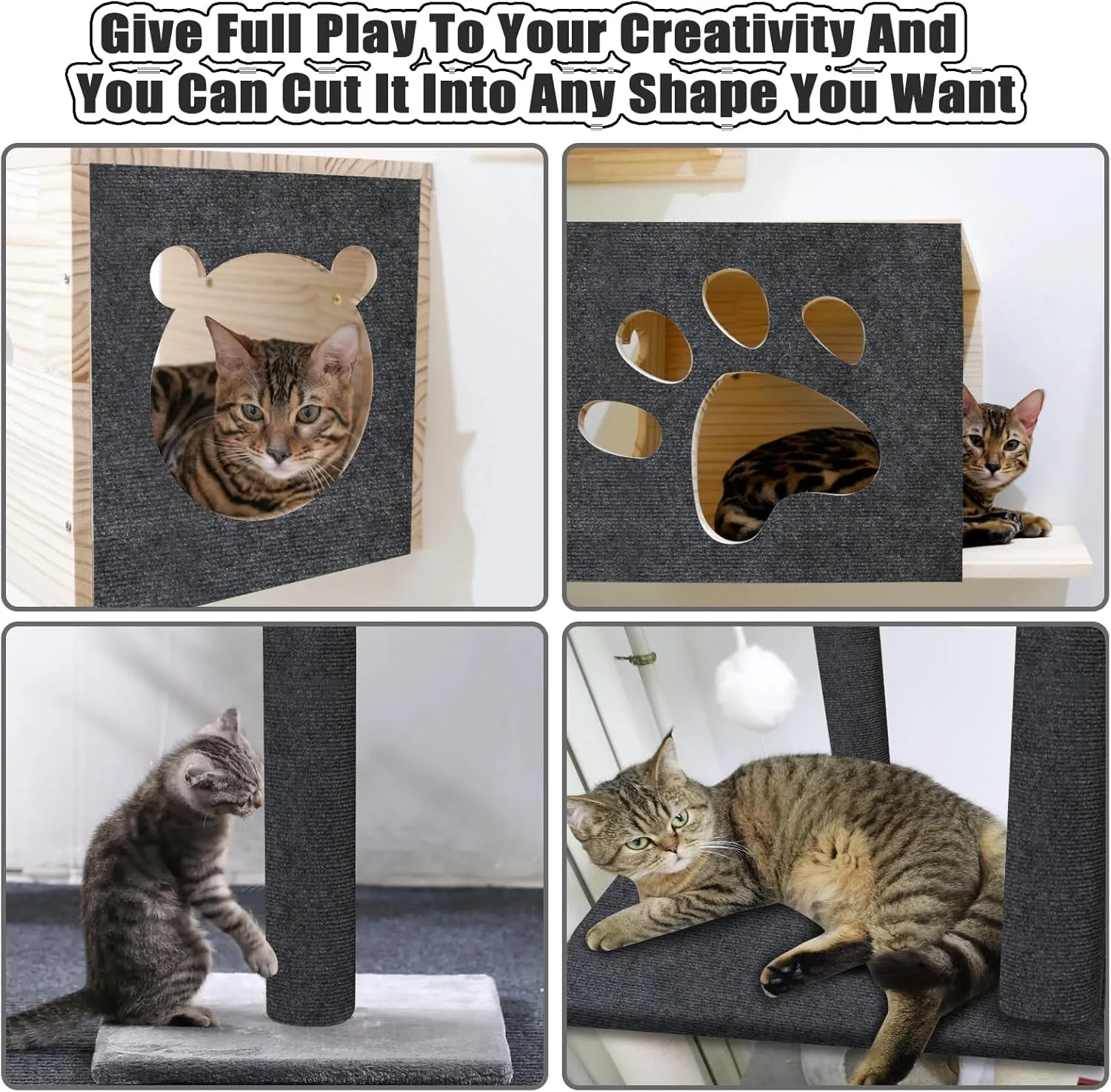 Large 118.1"x15.8" Cat Scratching Mat - Carpet with Self-Adhesive Trimmable-Adhesive Carpet, Cat Scratch Furniture Protector Replacement for Cat Tree Shelf Shelves Couch Furniture DIY Protector