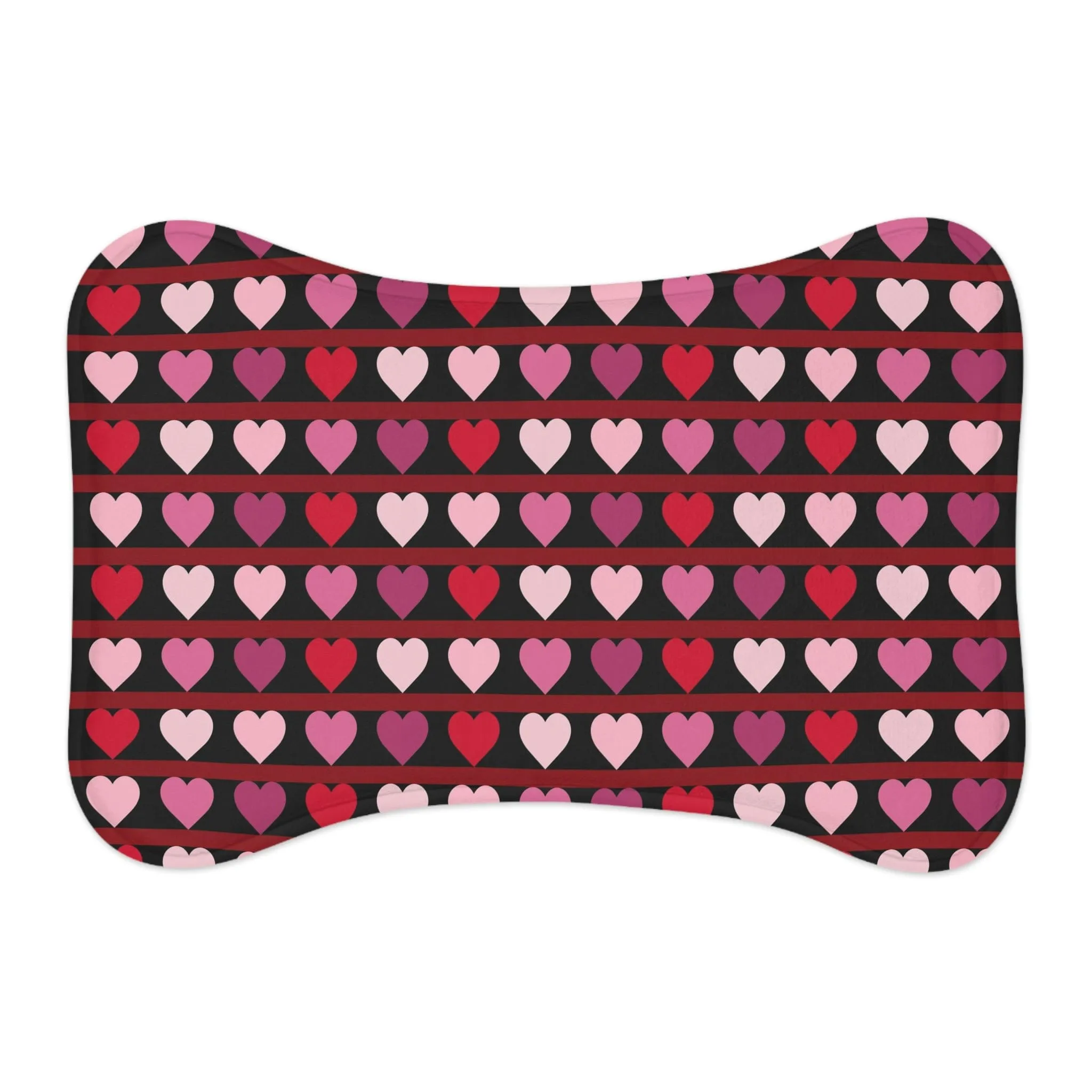 Lovely Hearts Pattern Black Pet Feeding Mat Bone Shape for Cats & Dogs