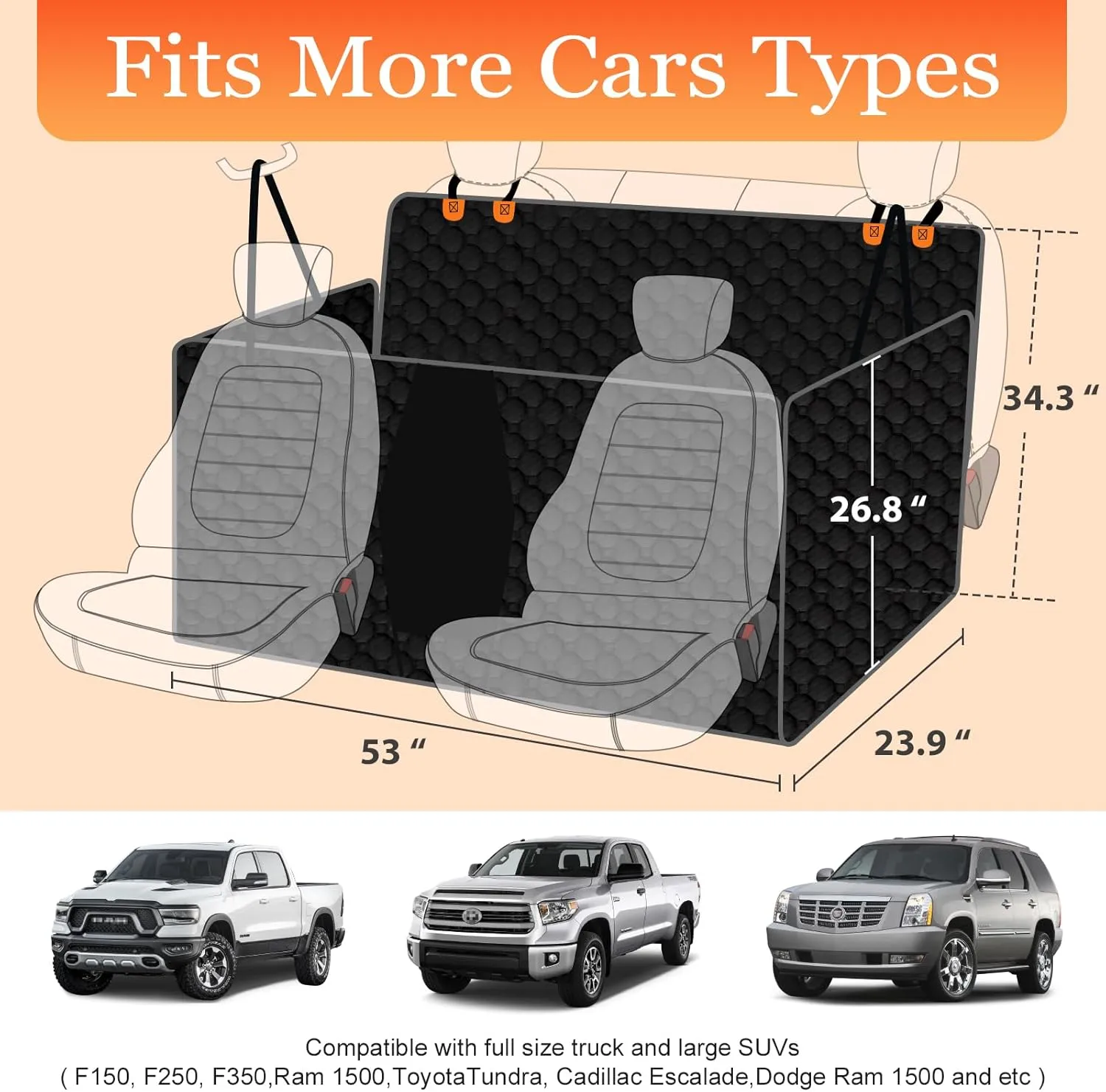 Mancro XXL Dog Seat Cover for Truck with Flip Up Rear Seats, Water Resistant Dog Hammock for Truck,Car Dog Cover Back Seat for Full Size Crew Cab Truck, Large SUV, Orange