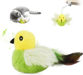 Migipaws Cat Toys,Interactive Lifelike Amakihi Flying Flapping Bird with Catnip, Feathers Hanging by Elastic String, Automatic Chirping Kitten Toys for Indoor Cats Self Play, Rechargeable(Green)