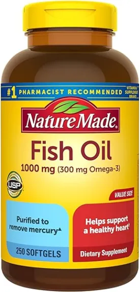 Nature Made Fish Oil Supplements 1000 mg Softgels, Omega 3 for Healthy Heart Support, 250 Softgels, 125 Day Supply in Pakistan