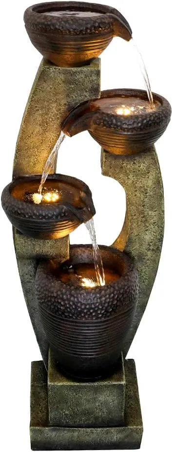 Naturefalls 40 H Modern Outdoor Fountain - 4 Crocks Outdoor Garden Fountains with Contemporary Design&LED Light for Garden, Patio, Deck, Porch, Backyard and Home Art Decor (40in, Light Gray)