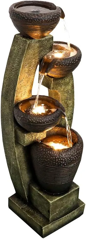 Naturefalls 40 H Modern Outdoor Fountain - 4 Crocks Outdoor Garden Fountains with Contemporary Design&LED Light for Garden, Patio, Deck, Porch, Backyard and Home Art Decor (40in, Light Gray)