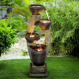 Naturefalls 40 H Modern Outdoor Fountain - 4 Crocks Outdoor Garden Fountains with Contemporary Design&LED Light for Garden, Patio, Deck, Porch, Backyard and Home Art Decor (40in, Light Gray)