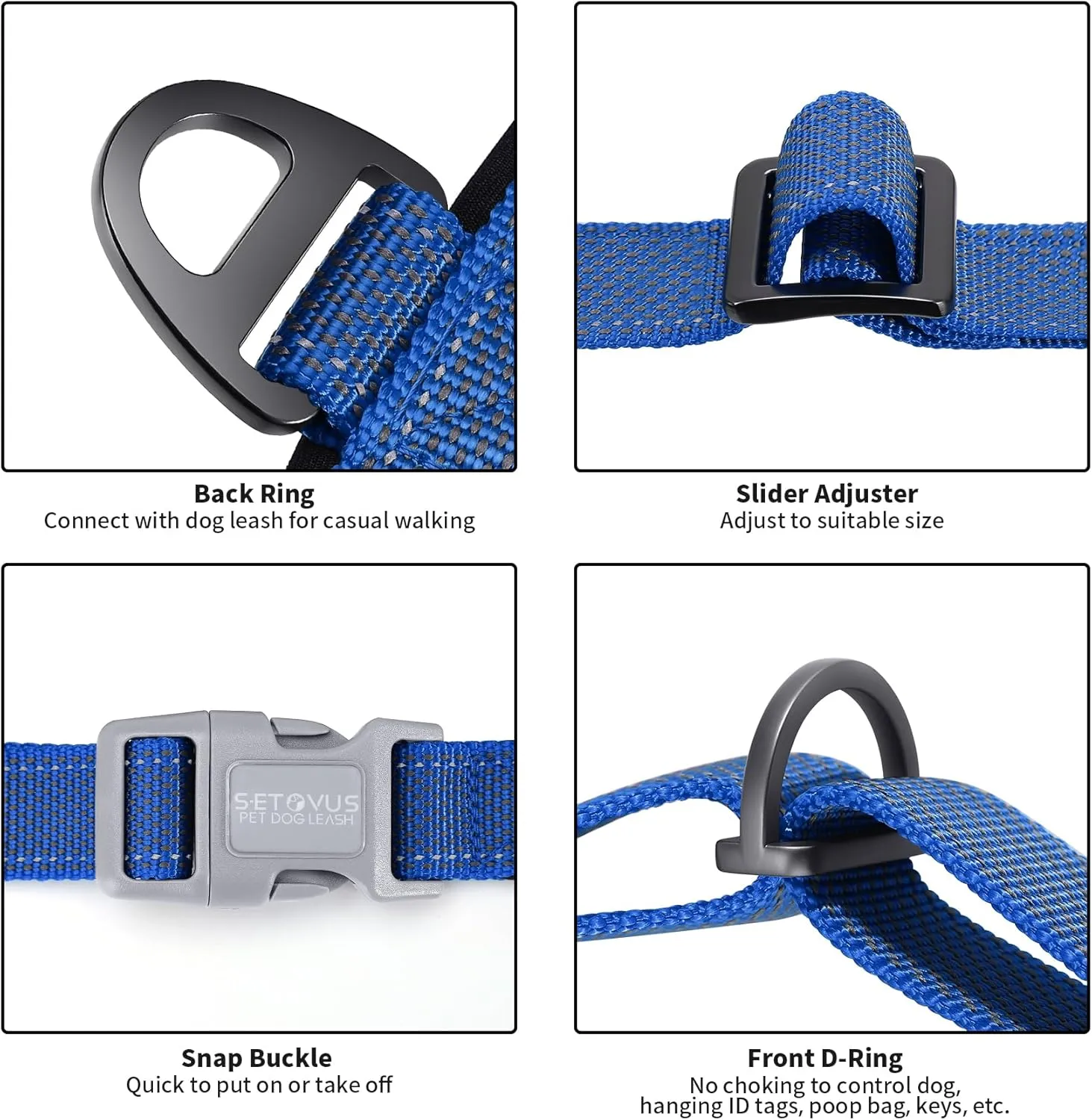 No Pull Dog Harness, Reflective Puppy Harness with Soft Padded Handle, Escape Proof/Quick Fit Adjustable Pet Harness for Small Medium Large Dogs, Easy for Training Walking (Blue, L)