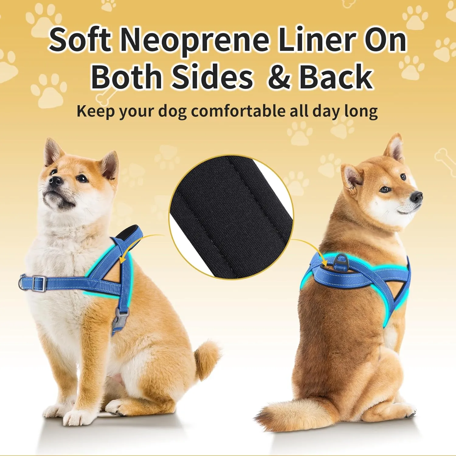 No Pull Dog Harness, Reflective Puppy Harness with Soft Padded Handle, Escape Proof/Quick Fit Adjustable Pet Harness for Small Medium Large Dogs, Easy for Training Walking (Blue, L)