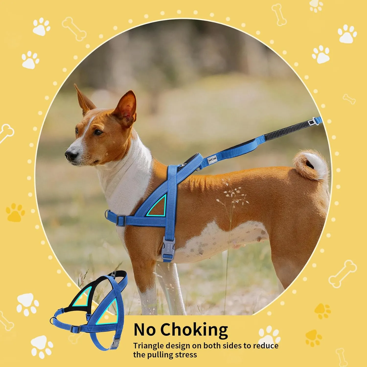 No Pull Dog Harness, Reflective Puppy Harness with Soft Padded Handle, Escape Proof/Quick Fit Adjustable Pet Harness for Small Medium Large Dogs, Easy for Training Walking (Blue, L)