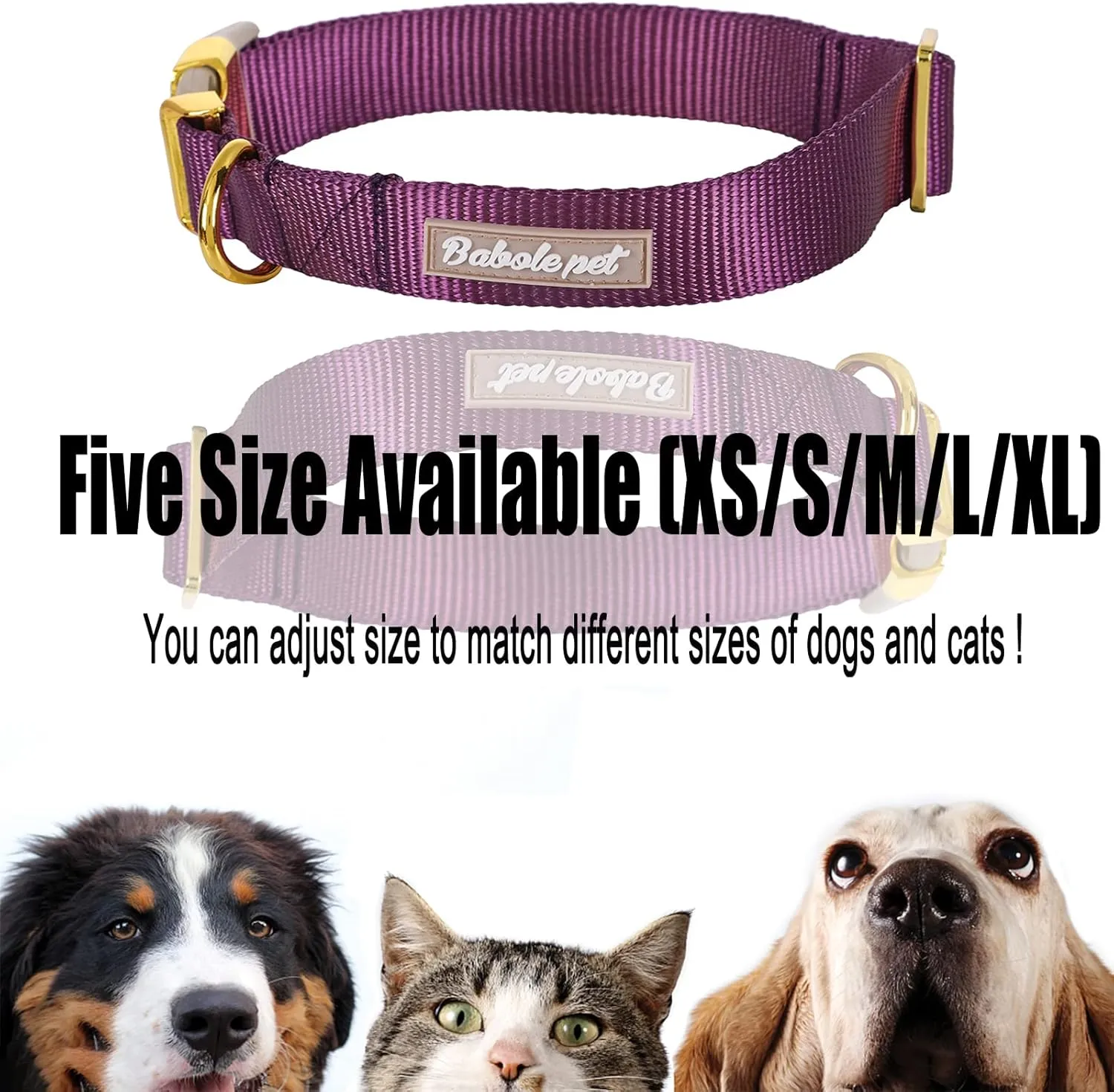 Nylon Dog Collar - Adjustable Deep Purple Soft Webbing Dog Collars for Small Medium Large Dogs Boy Girl Puppy Collar with Safety Metal Buckle XS