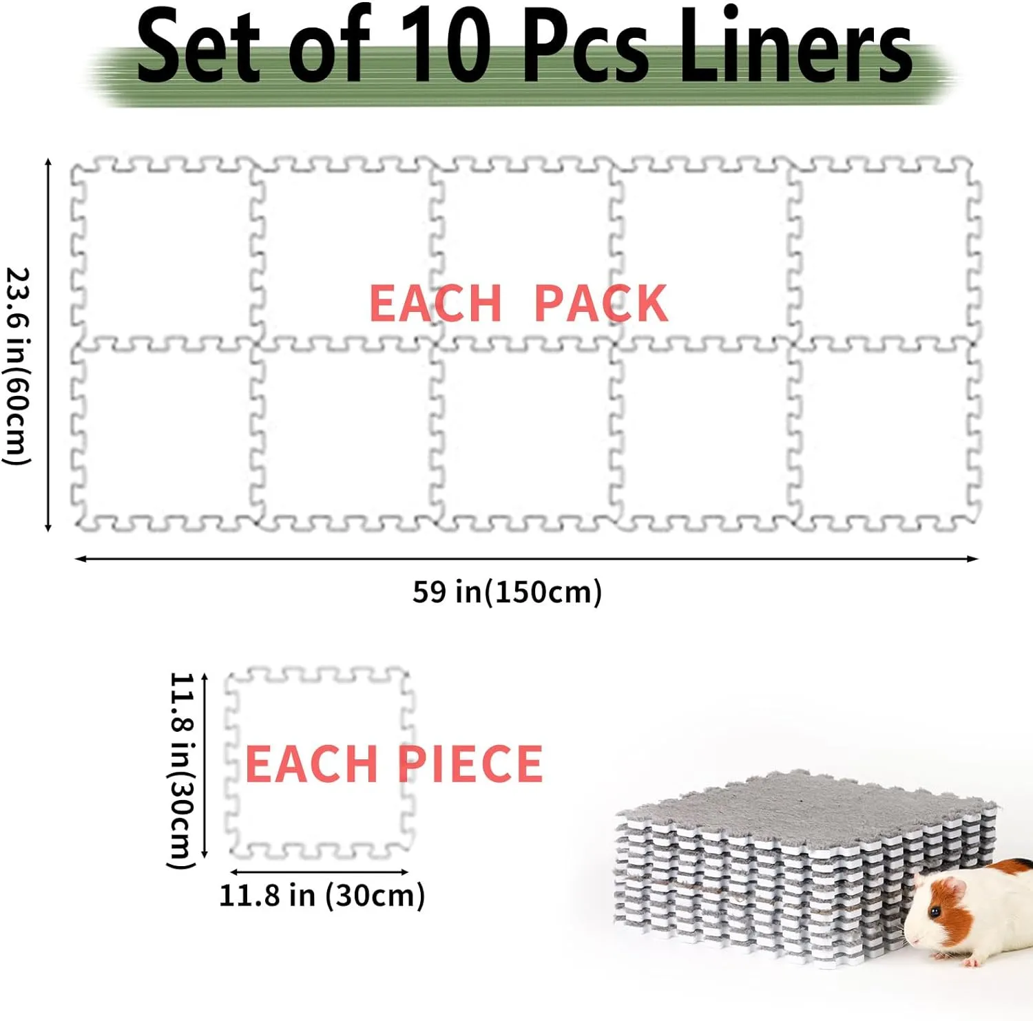 Oncpcare 10Pcs 11 x 11 Guinea Pig Pads Washable, Reusable Guinea Pig Fleece Cage Liners, Soft Warm Rabbit Sleep Mat Blanket Bed (Grey)