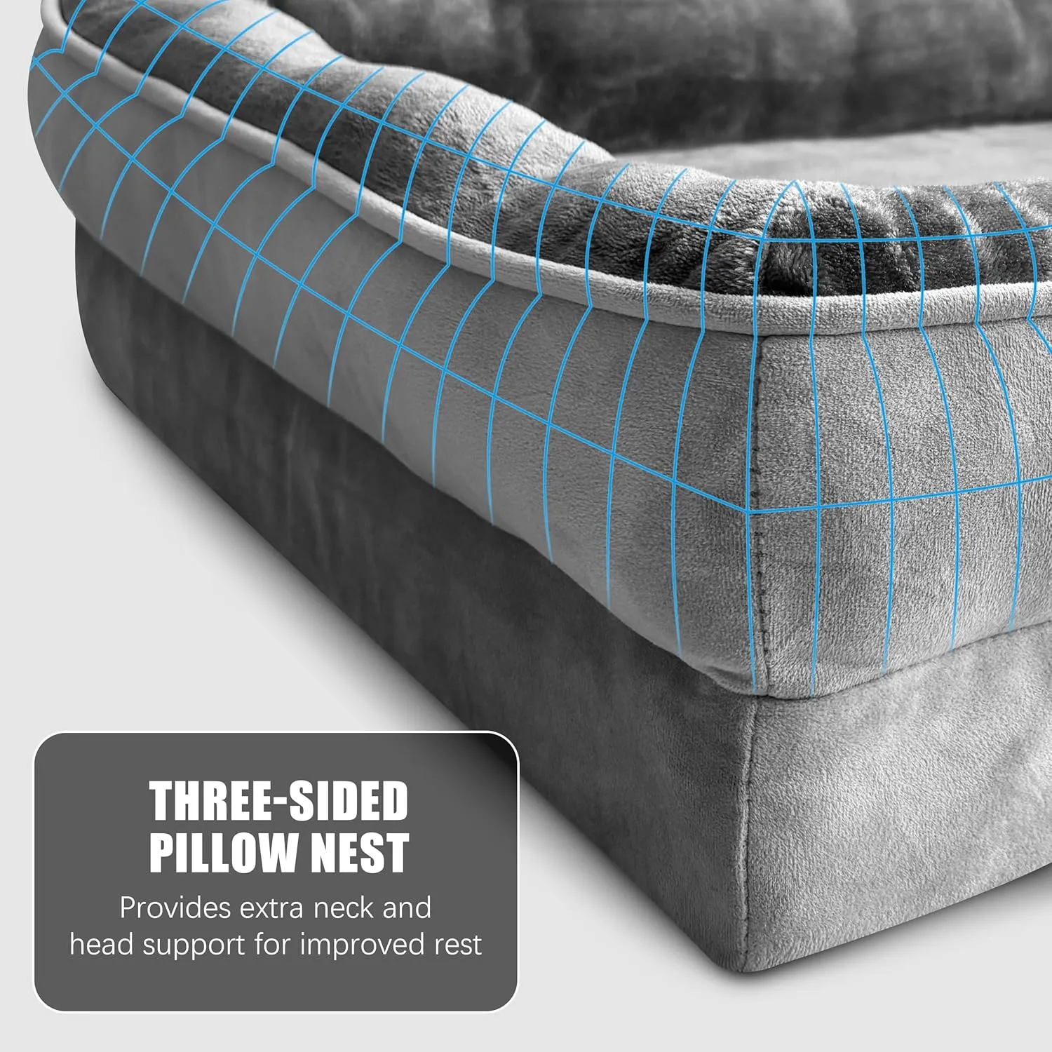 Orthopedic Dog Bed with Sides - Dog Sofa Beds for Large Dogs, Supportive Foam Pet Couch Bed with Washable Removable Cover, Waterproof Lining and Non-Slip Bottom, Grey - L