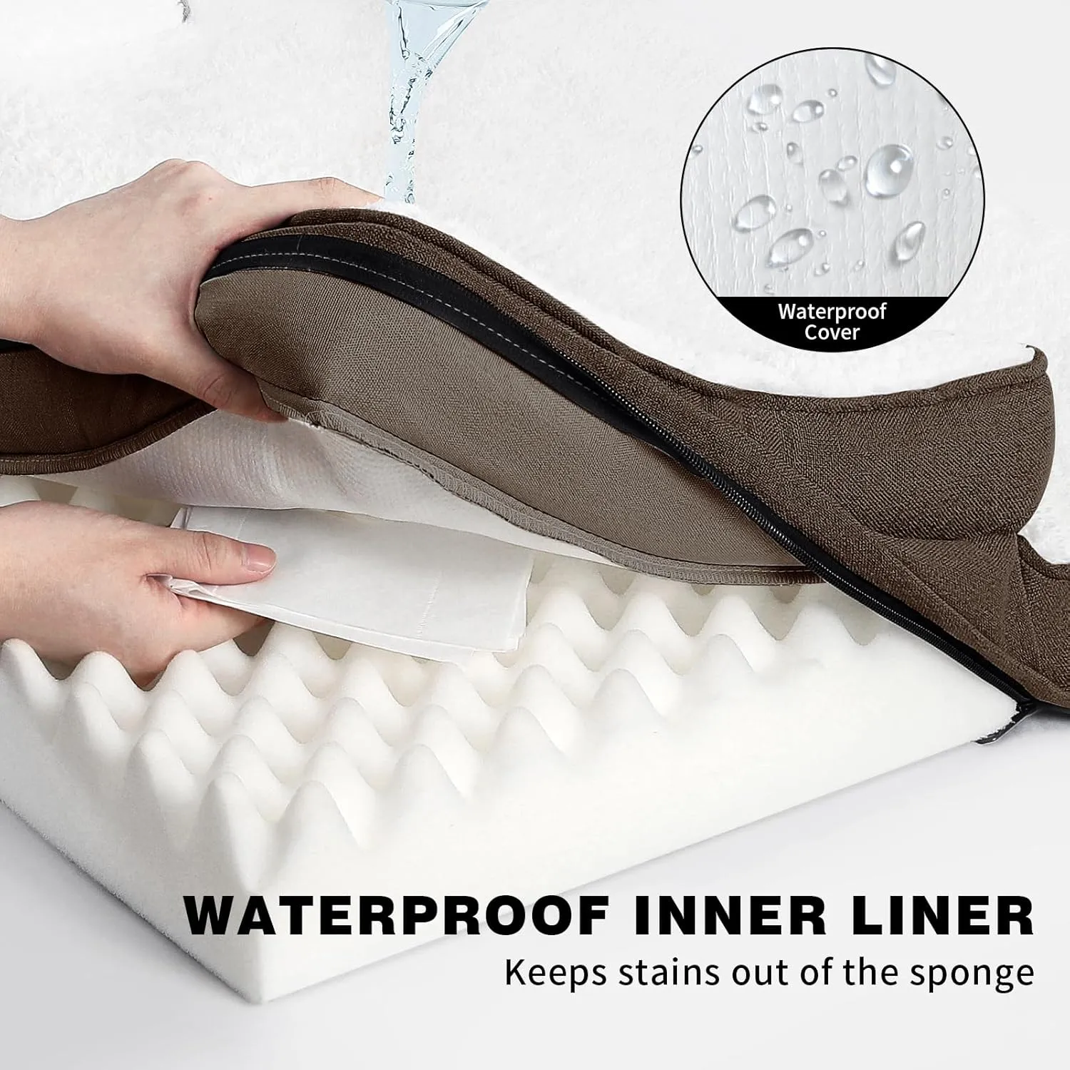 Orthopedic Dog Beds Large Sized Dog, Waterproof Memory Foam Dog Bolster Couch Beds, Washable Plush Faux Fur Dog Sofa Bed with Removable Cover & Anti-Slip Bottom, Darkbrown