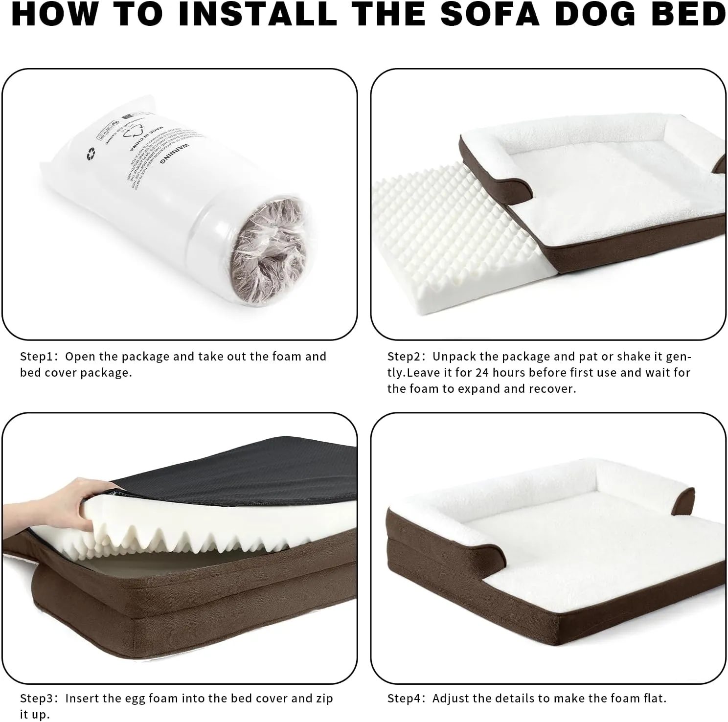 Orthopedic Dog Beds Large Sized Dog, Waterproof Memory Foam Dog Bolster Couch Beds, Washable Plush Faux Fur Dog Sofa Bed with Removable Cover & Anti-Slip Bottom, Darkbrown