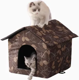 Outdoor Cat House Cat House for Outdoor and Indoor Use - Waterproof Shelter for Cats, Dogs, and Feral Animals (Large, Brown Support Rod)