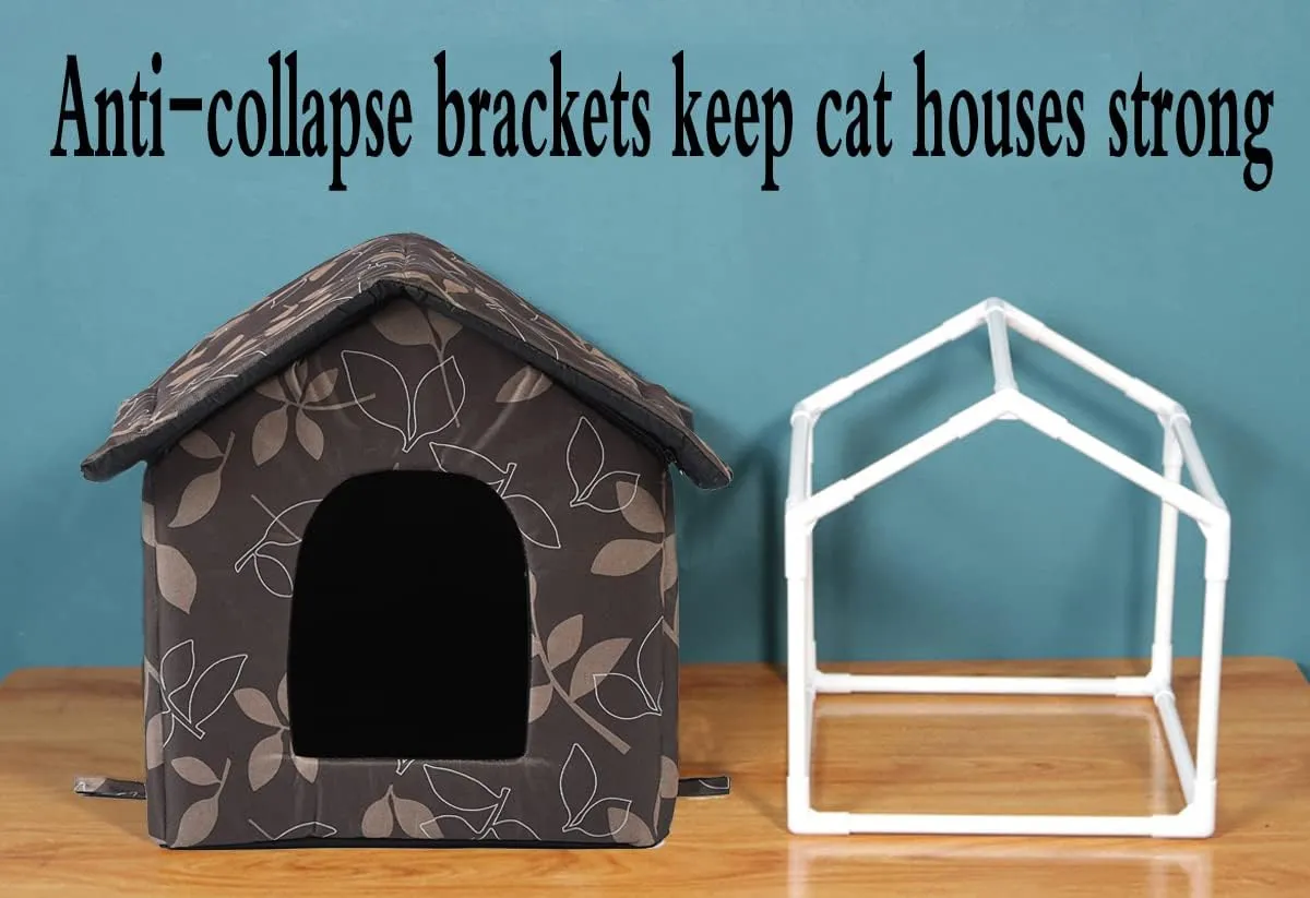 Outdoor Cat House Cat House for Outdoor and Indoor Use - Waterproof Shelter for Cats, Dogs, and Feral Animals (Large, Brown Support Rod)