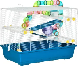 PawHut 31" Extra Large Hamster Cage with Tubes and Tunnels, 4 Tier Small Animal Cage with Portable Carry Handles, Rat Gerbil Cage with Water Bottle, Food Dish, Exercise Wheel