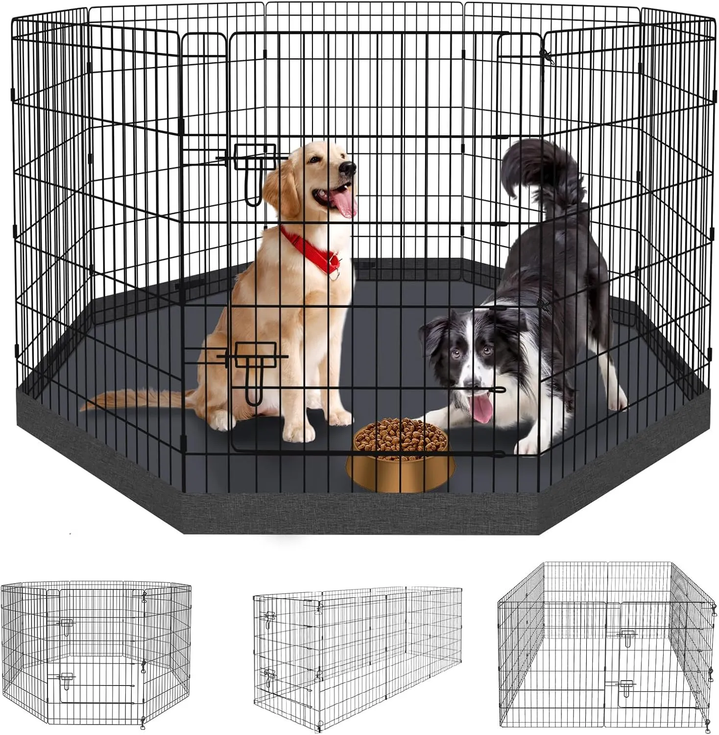 Peekaboo Dog Pen Pet Playpen Dog Fence Indoor Foldable Metal Wire Exercise Puppy Play Yard Pet Enclosure Indoor Outdoor 8 Panels 36 Inch with Bottom Pad/Top Cover(Black 36 Bottom Cover)
