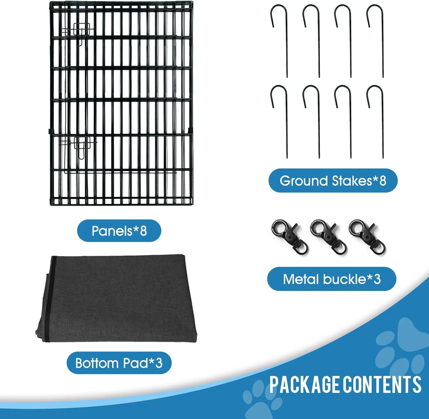 Peekaboo Dog Pen Pet Playpen Dog Fence Indoor Foldable Metal Wire Exercise Puppy Play Yard Pet Enclosure Indoor Outdoor 8 Panels 36 Inch with Bottom Pad/Top Cover(Black 36 Bottom Cover)