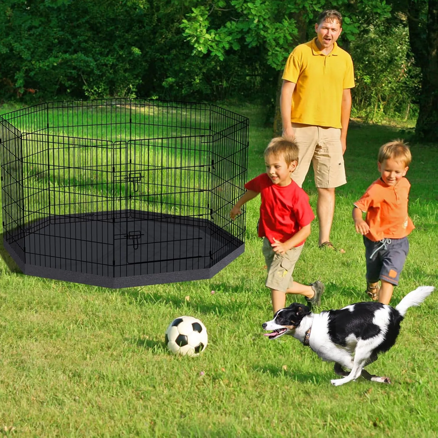 Peekaboo Dog Pen Pet Playpen Dog Fence Indoor Foldable Metal Wire Exercise Puppy Play Yard Pet Enclosure Indoor Outdoor 8 Panels 36 Inch with Bottom Pad/Top Cover(Black 36 Bottom Cover)