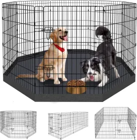 Peekaboo Dog Pen Pet Playpen Dog Fence Indoor Foldable Metal Wire Exercise Puppy Play Yard Pet Enclosure Indoor Outdoor 8 Panels 36 Inch with Bottom Pad/Top Cover(Black 36 Bottom Cover)
