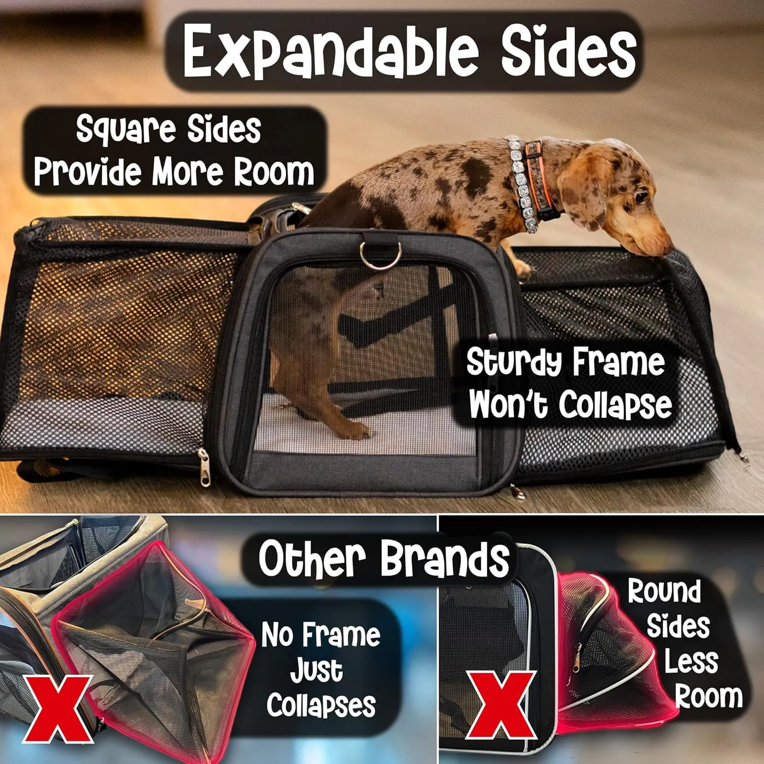 Pet Carrier with Wheels - United Delta American Frontier Airline Approved - Two Expandable Sides, Multiple Storage Pockets Adjustable Leash - Rolling Dog and Cat Carrier TSA Compliant (Blue)