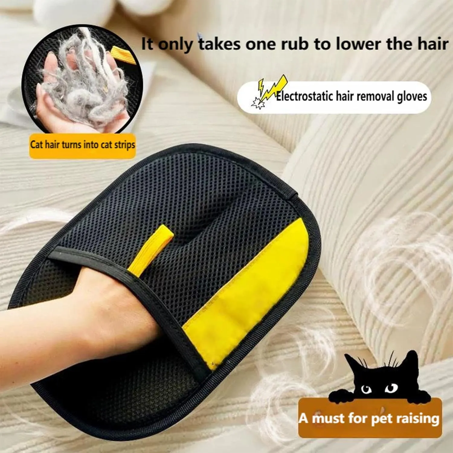 Pet Hair Removal Glove  Effortless Fur Cleanup, Electrostatic Pet Hair Remover, Static Removal Gloves for Pet Hair, Reusable Pet Grooming Gloves, for Dogs, Cats, Couch, Furniture, Carpet (1pcs)