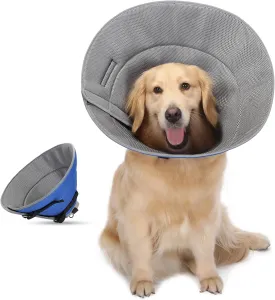 PETTOM Soft Dog Cone Collar, Adjustable Dog Recovery Cone Collar, Reflective Bands Breathable Elizabethan Collar for Large Medium Small Dogs Anti-Bite Anti-Lick Protective Wound (L)