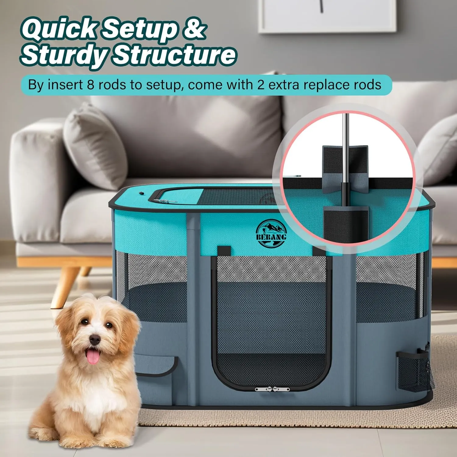 Puppy Playpen Cat Dog Crate: Play Pen Indoors Pet Playpens Portable Foldable Cage Kennel House for Small Kitten Rabbit Guinea Pig Hamster with Food Bowl (Grey, S, 1)
