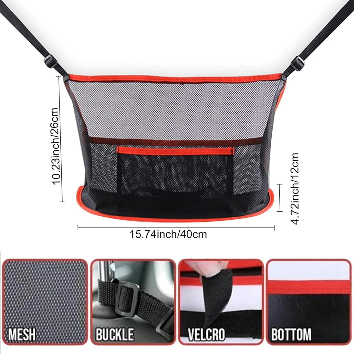 Purse Holder for Car - Net Pocket Organizer for Handbag Storage Between Seats - Dog Car Barrier - Car Accessories for Women and Men (Red)