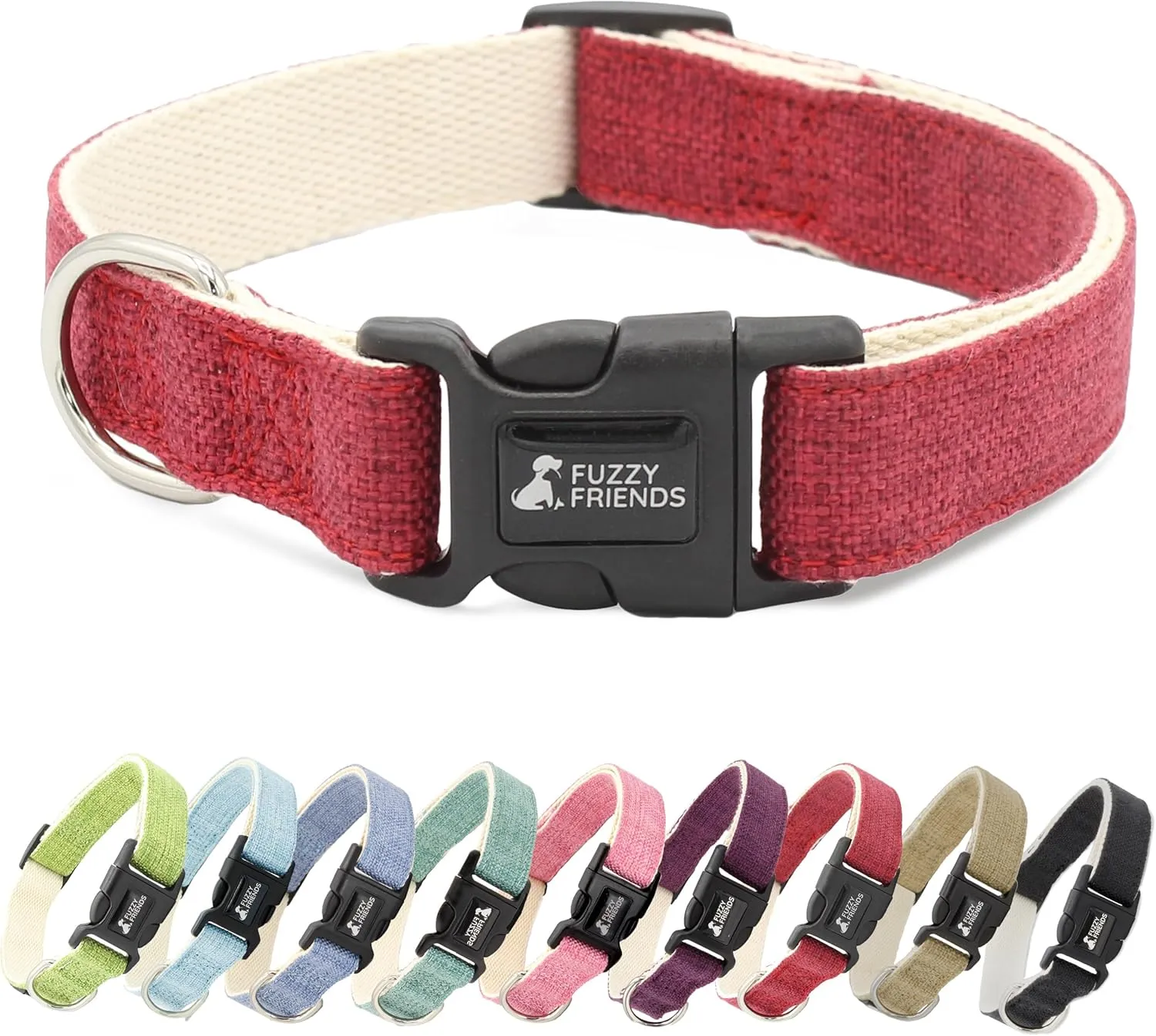 Red Hemp Dog Collar - Hypoallergenic Dog Collar - Comfortable for Sensitive Skin or Allergies with no Harsh Dyes or Chemicals - 5 Sizes from X-Small to x-Large Breeds