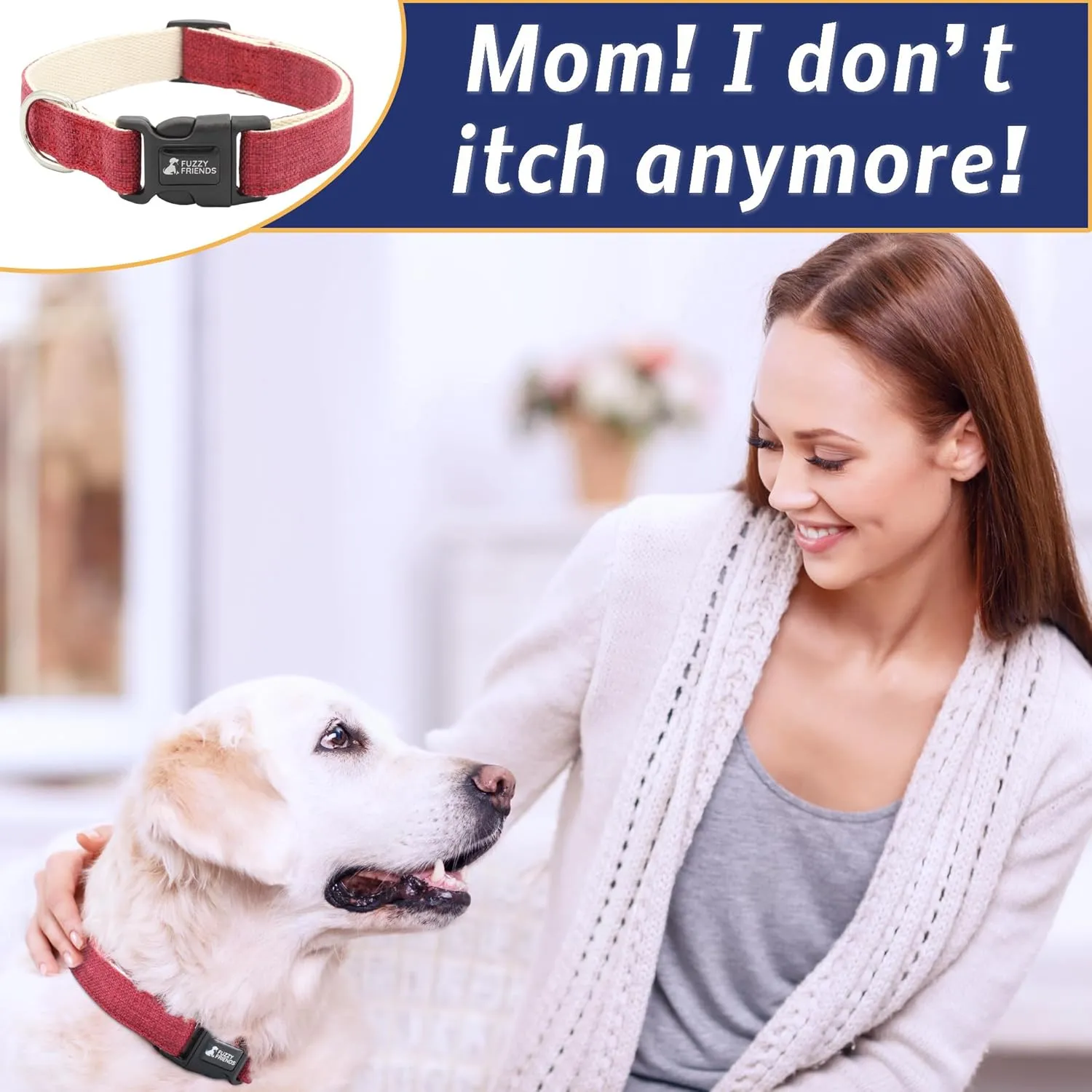 Red Hemp Dog Collar - Hypoallergenic Dog Collar - Comfortable for Sensitive Skin or Allergies with no Harsh Dyes or Chemicals - 5 Sizes from X-Small to x-Large Breeds