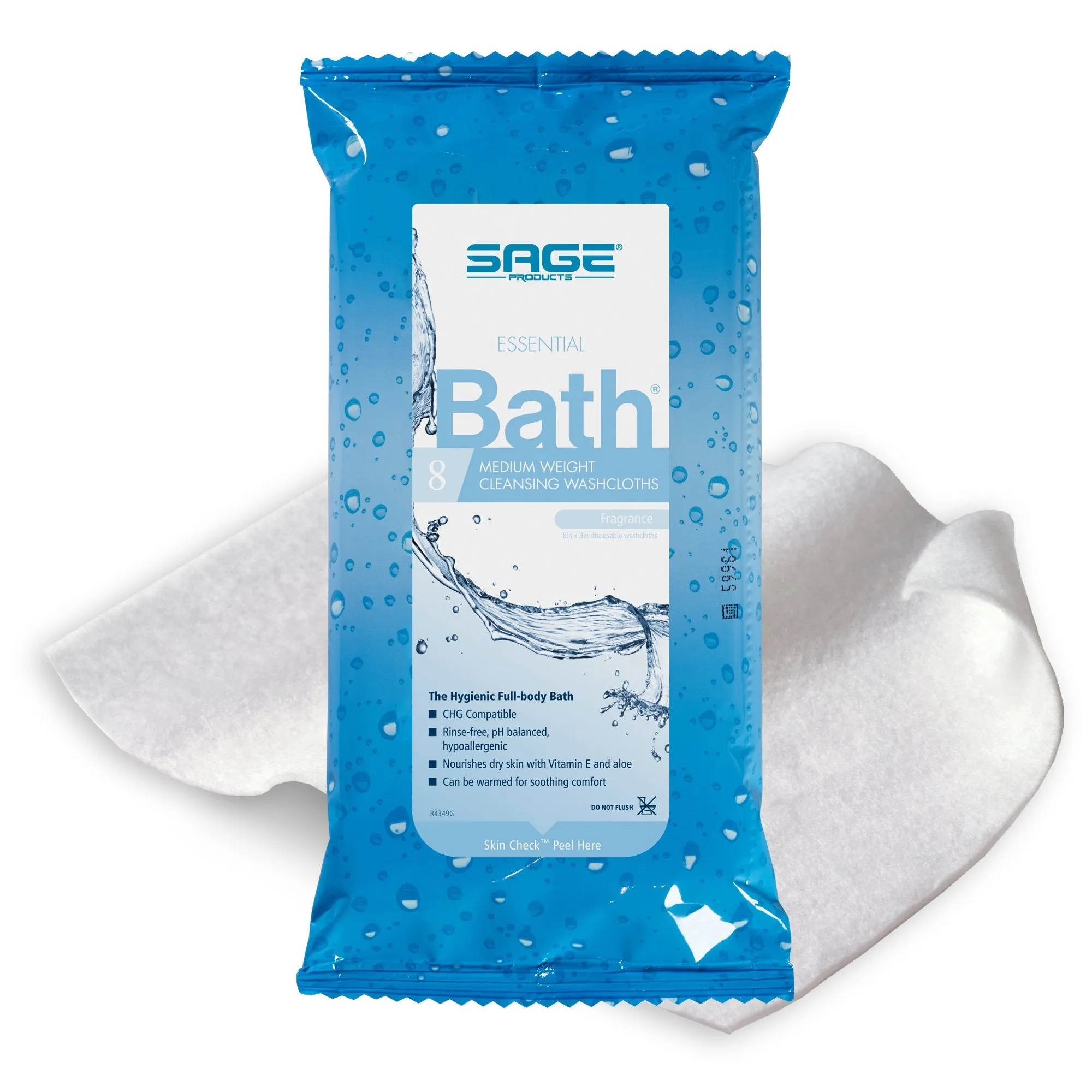 Sage Products Essential Bath Rinse-Free Wipes, Medium Weight, Soft Pack