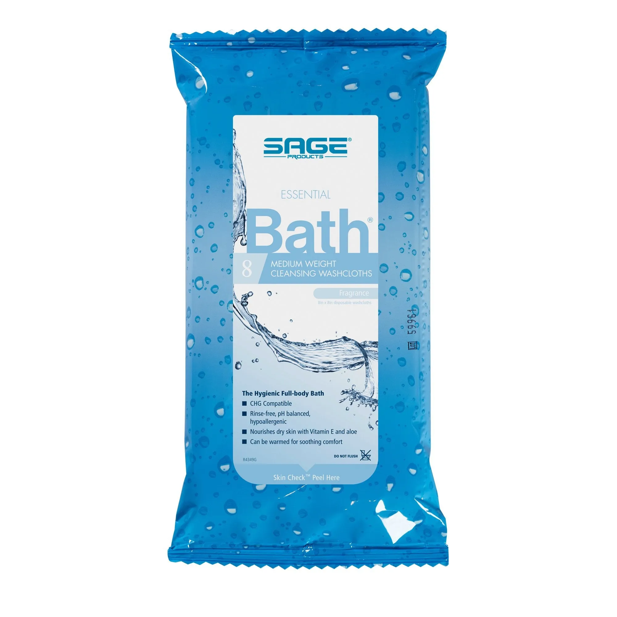 Sage Products Essential Bath Rinse-Free Wipes, Medium Weight, Soft Pack