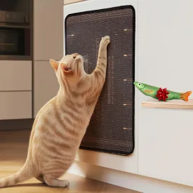 SCRATCHABLE Sisal Cat Scratcher, [  Catnip Fish Toy] Cat Wall Scratcher, Couch Protector from Cat Scratching, 24 X 15.8 with 12 Adhesive Velcro Stripes. (Black Patterns)
