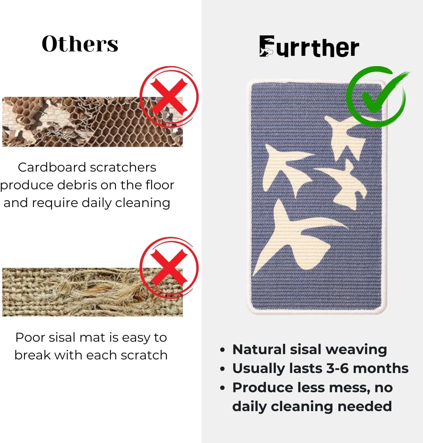 Sisal Cat Scratcher Post Mat (Use on Wall, Couch and Carpet), Durable and Shedding-Resistant Cat Scratching Surface - 21.7x13 inch with Adhesive Pads and Twist Pins (Matisse)