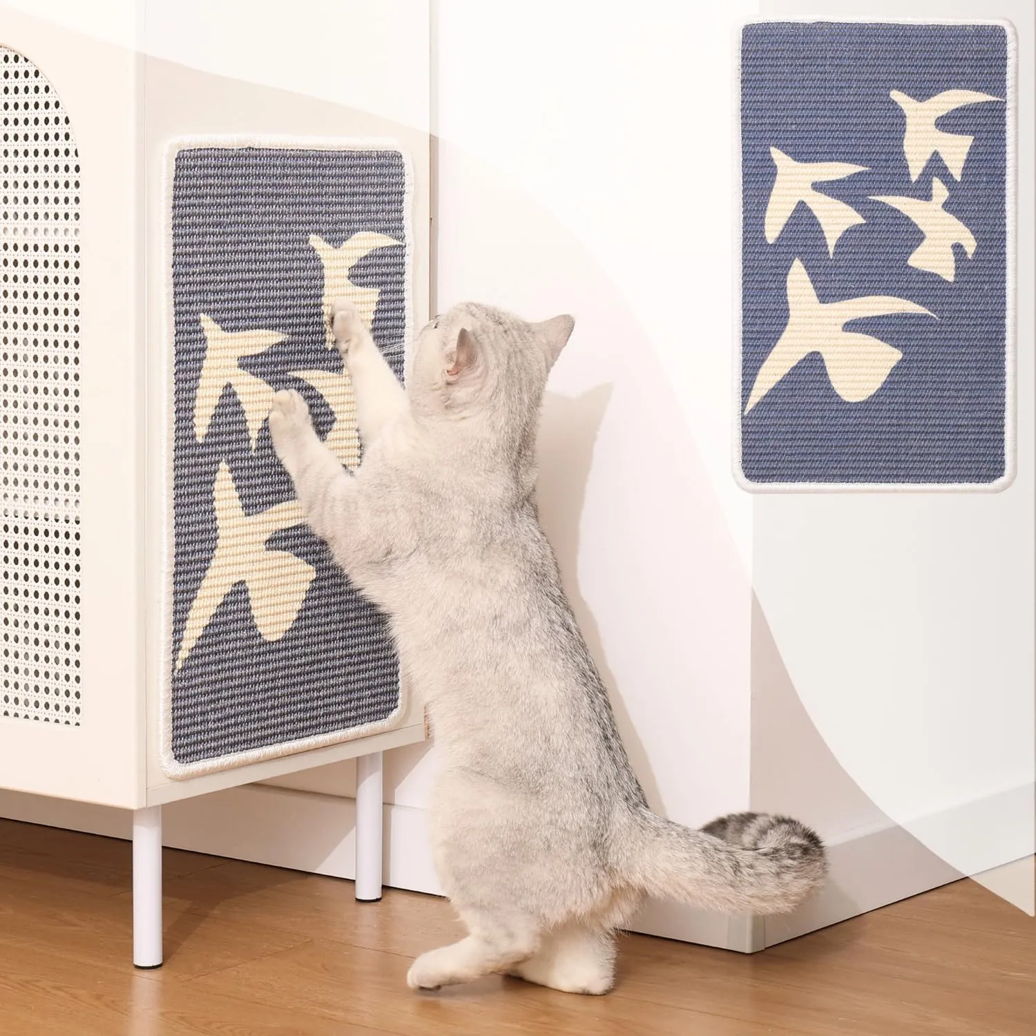 Sisal Cat Scratcher Post Mat (Use on Wall, Couch and Carpet), Durable and Shedding-Resistant Cat Scratching Surface - 21.7x13 inch with Adhesive Pads and Twist Pins (Matisse)