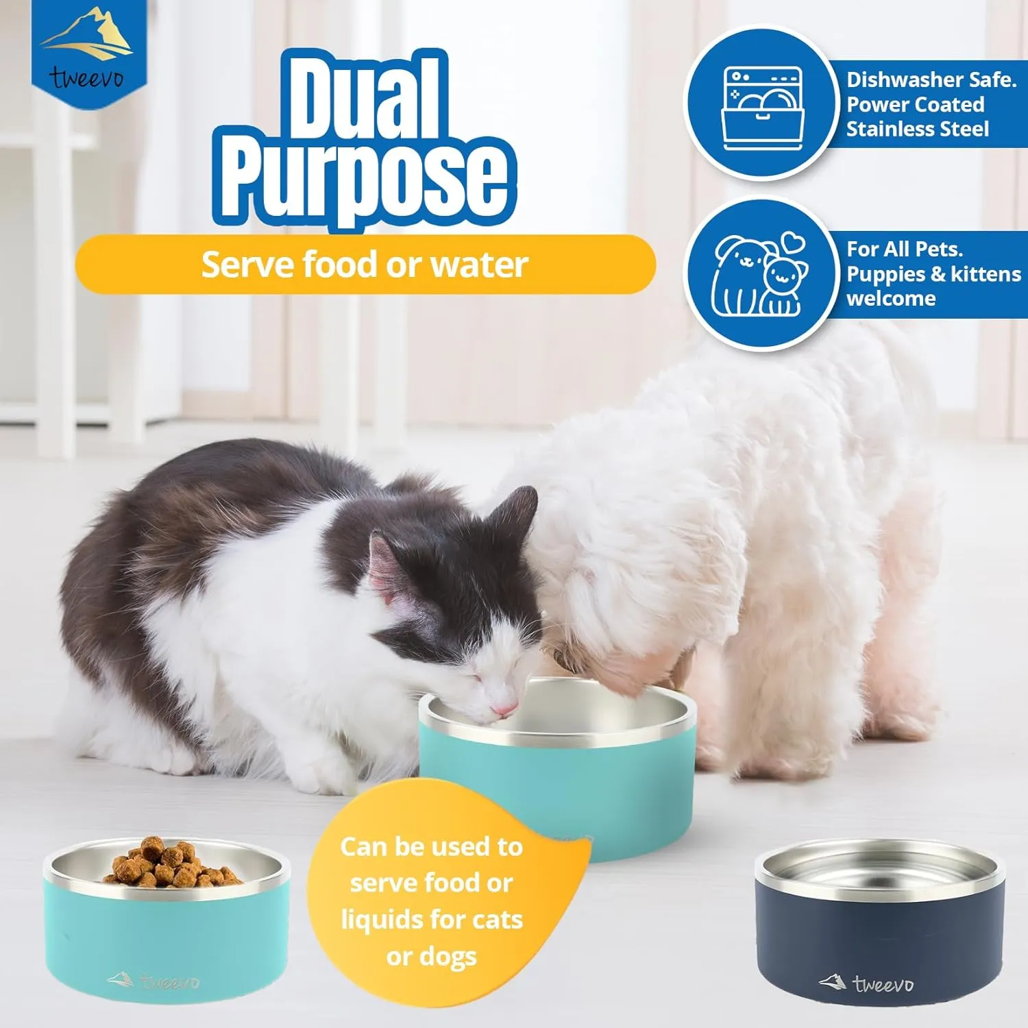 Stainless Steel Dog Food Bowl with 2 Rubber Balls - Non-Slip Insulated Dog Bowl with 7 Color Options - 100 Oz Durable Dog Water Bowl for Medium, Large and Extra Large Dogs (Stainless)