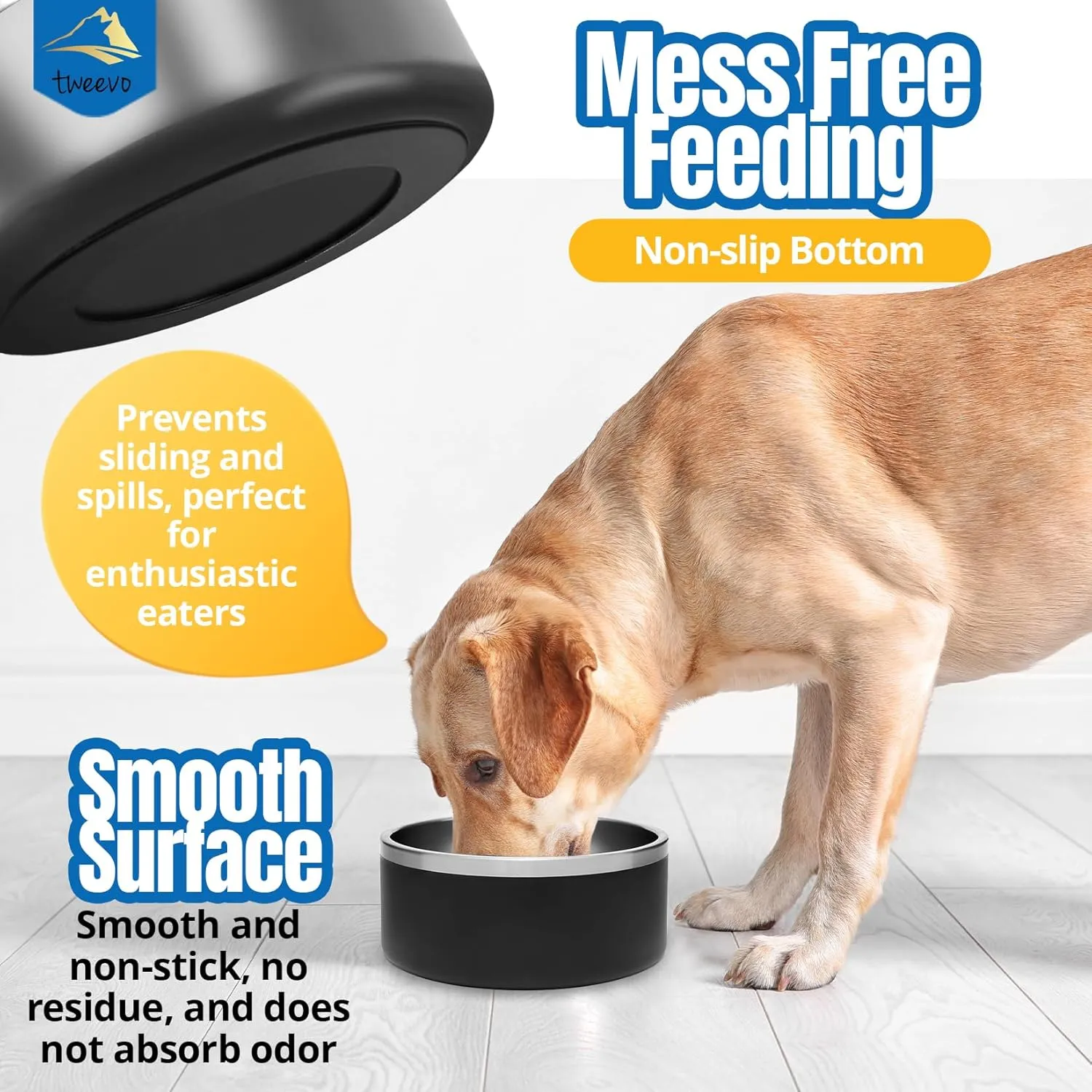 Stainless Steel Dog Food Bowl with 2 Rubber Balls - Non-Slip Insulated Dog Bowl with 7 Color Options - 100 Oz Durable Dog Water Bowl for Medium, Large and Extra Large Dogs (Stainless)