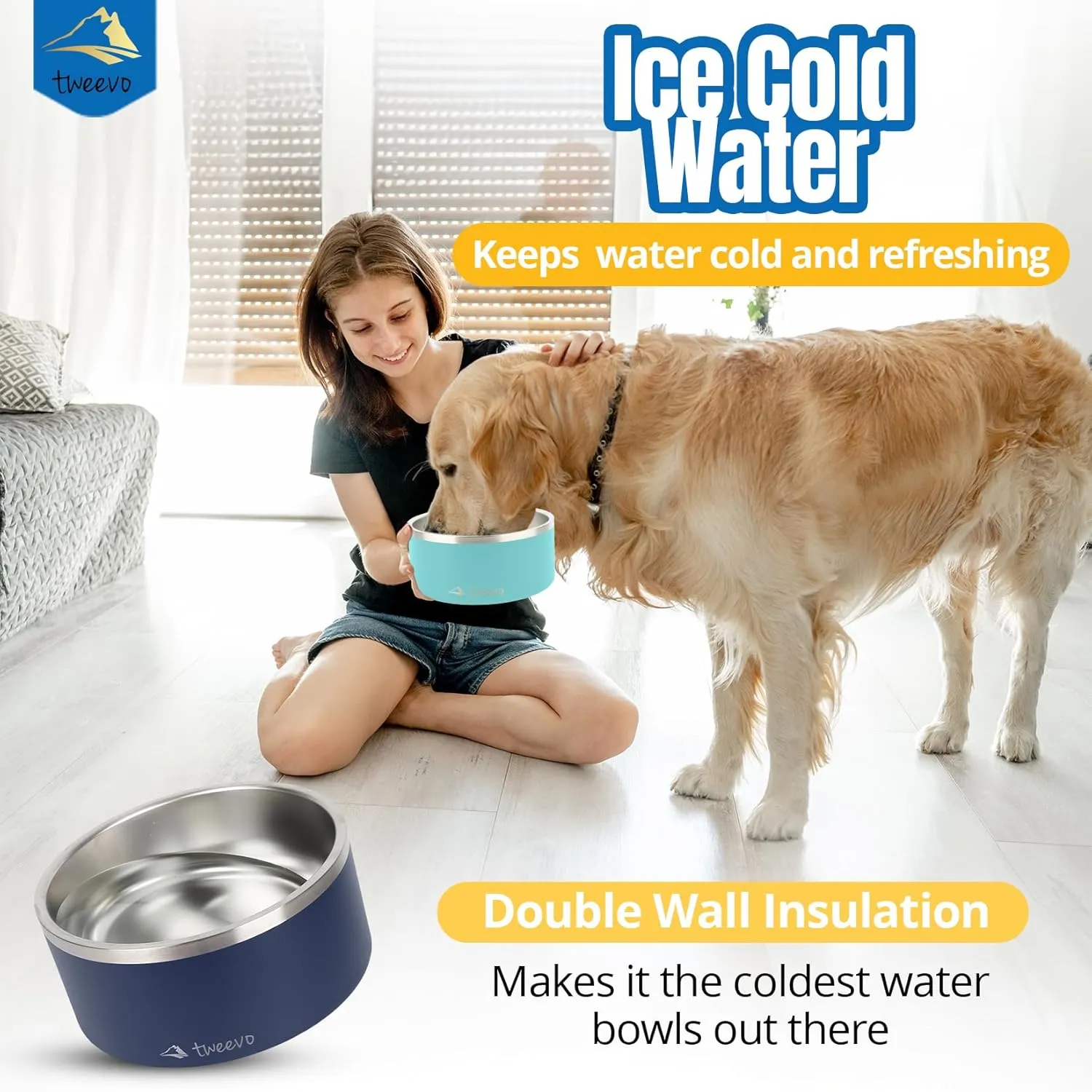 Stainless Steel Dog Food Bowl with 2 Rubber Balls - Non-Slip Insulated Dog Bowl with 7 Color Options - 100 Oz Durable Dog Water Bowl for Medium, Large and Extra Large Dogs (Stainless)