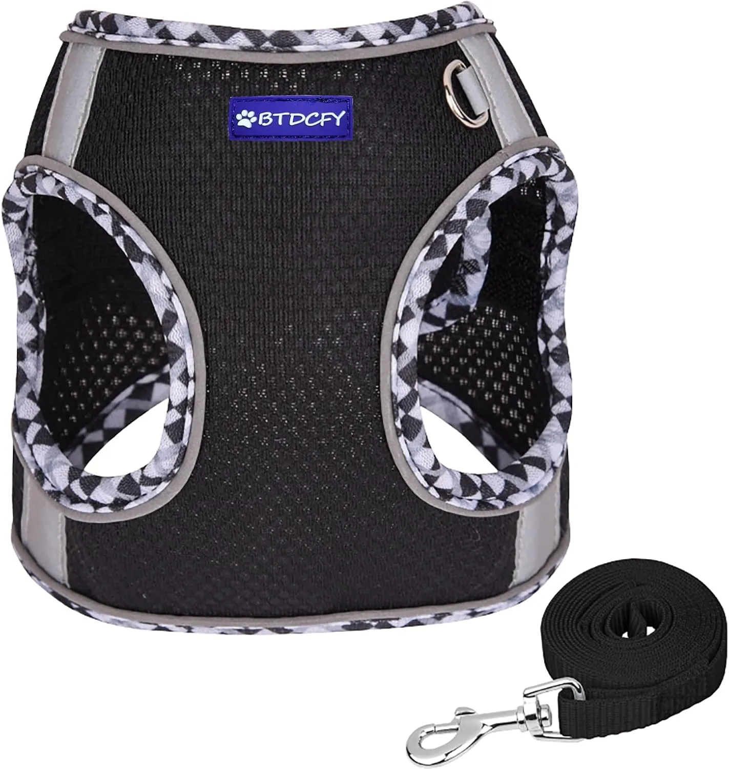Step in Mesh Dog Harness and Leash Set, Breathable Air Mesh, Reflective, Escape Proof, No Choke, Lightweight, Black, M(neck:12"-13.5",chest:16"-18")