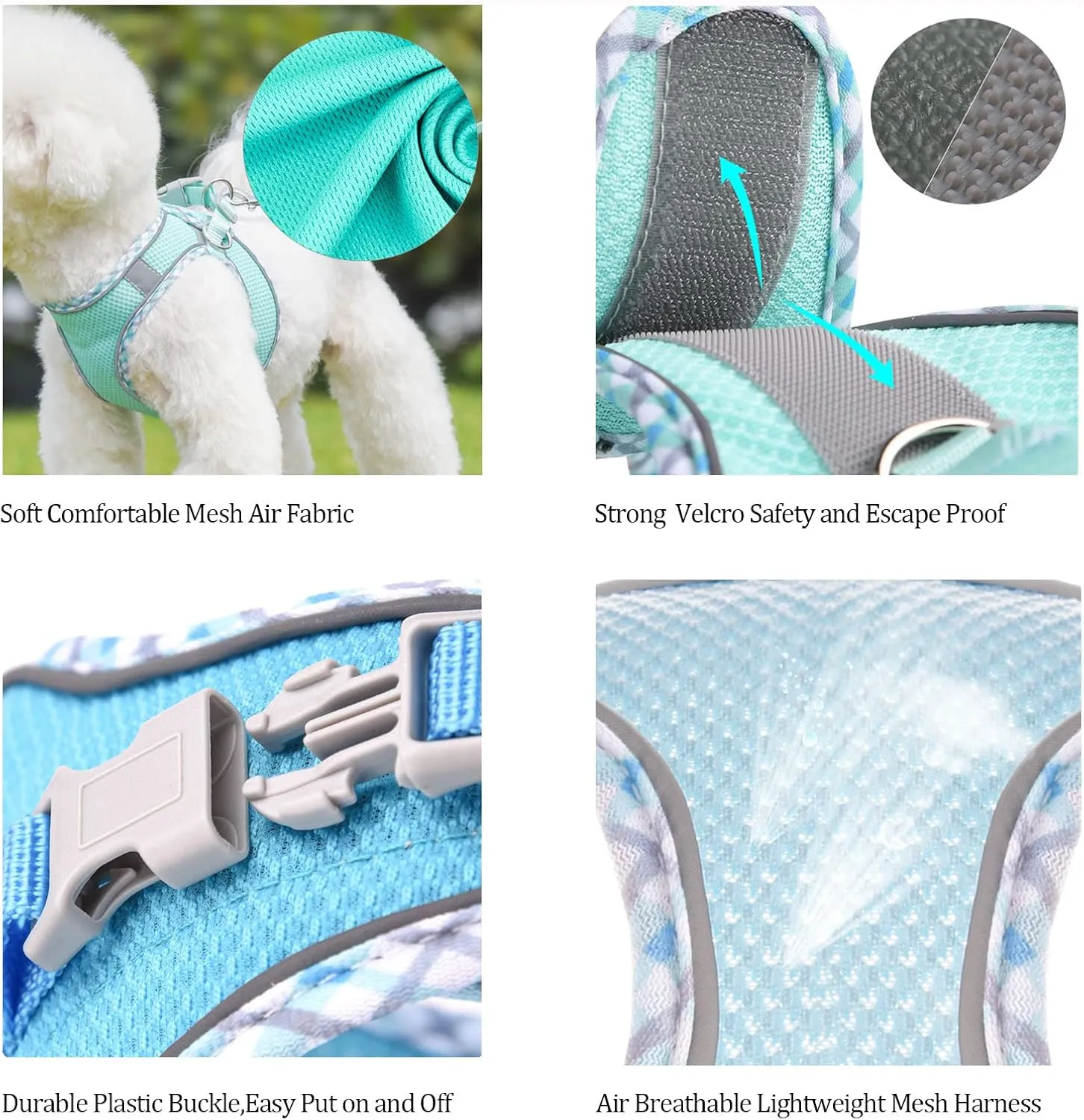 Step in Mesh Dog Harness and Leash Set, Breathable Air Mesh, Reflective, Escape Proof, No Choke, Lightweight, Black, M(neck:12"-13.5",chest:16"-18")