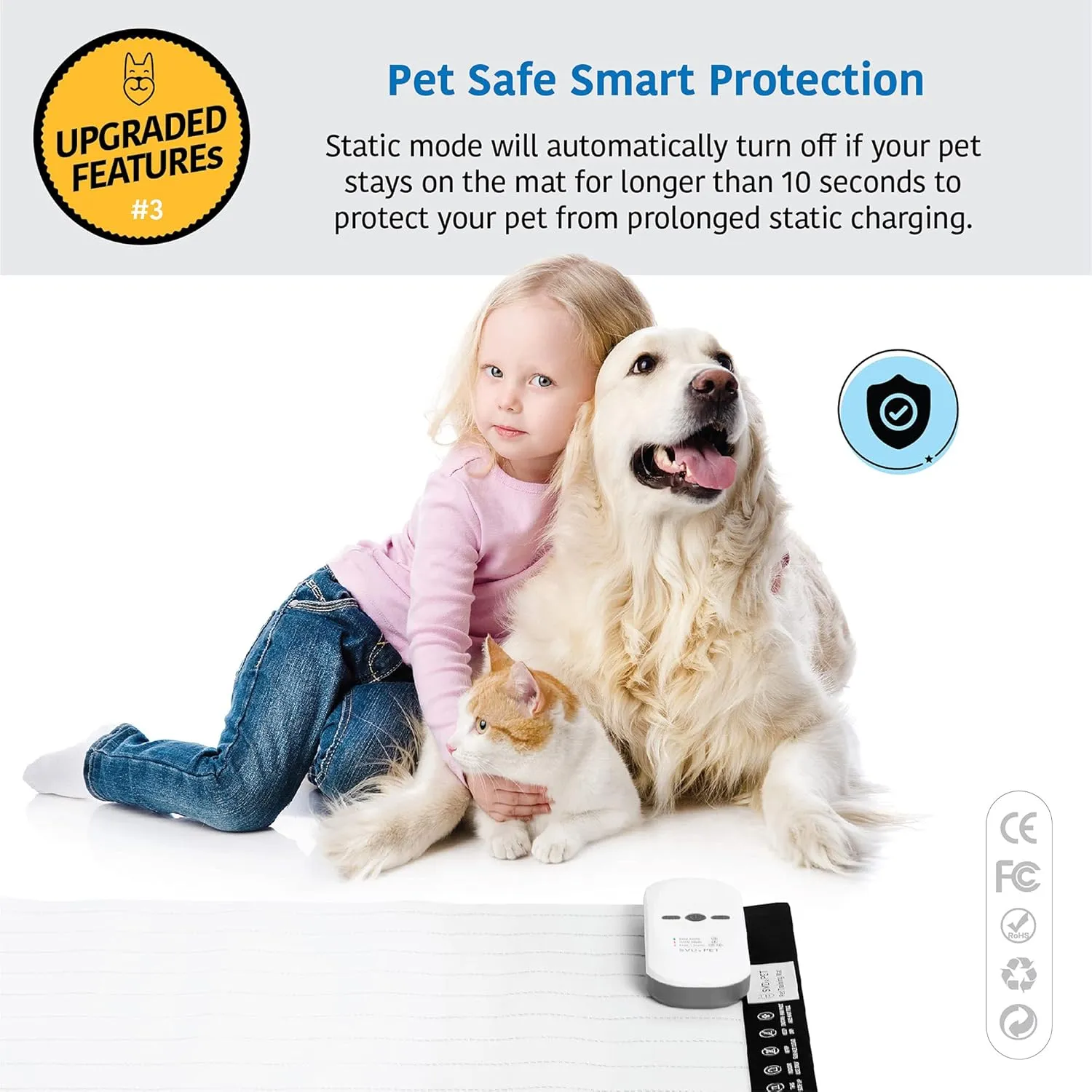 SVD.PET (2-Pack Pet Training Mat with Tester, Pet Shock Pad, Dogs & Cats Electronic Repellent mat for Indoor, 3 Training Modes, 5 Levels, Pet Safe Mode (White controler 22" X 16")