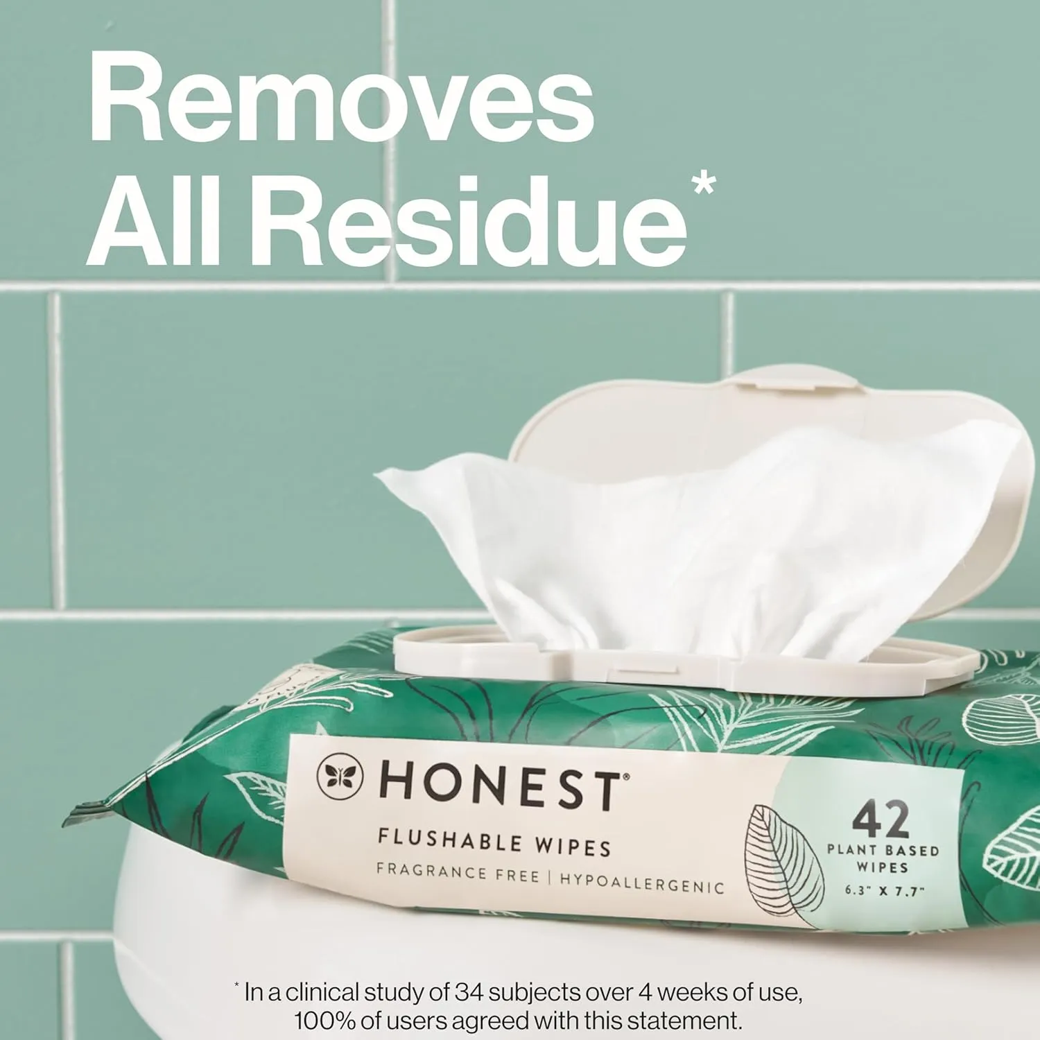 The Honest Company Flushable Wipes for Sensitive Skin | Fragrance Free, Hypoallergenic, 99% Water, Safe to Flush | pH Balanced Feminine Wipes | Tropical Leaves, 336 Count